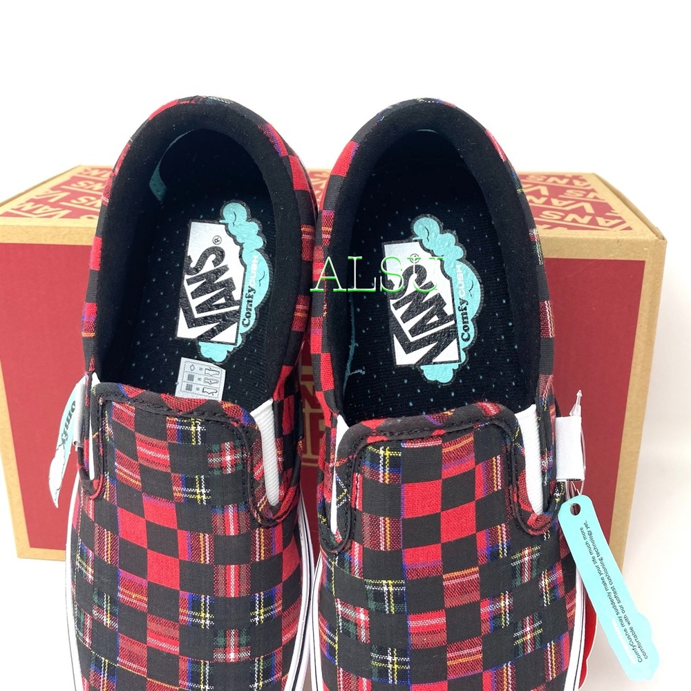 Vans Comfycush Slip On Canvas Plaid Check Red Wome - Picture 9 of 9
